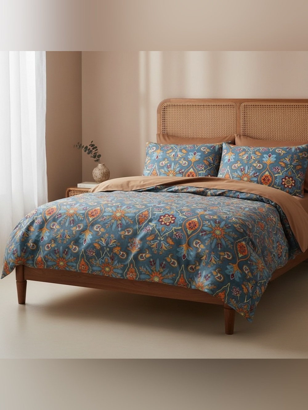 NEW Anthro Blue Damask Boho Queen King Egyptian Cotton Bedding Duvet & Sham Set - Picture 6 of 13